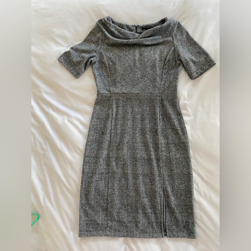 Banana Republic Gray Plaid Cowl-neck Dress